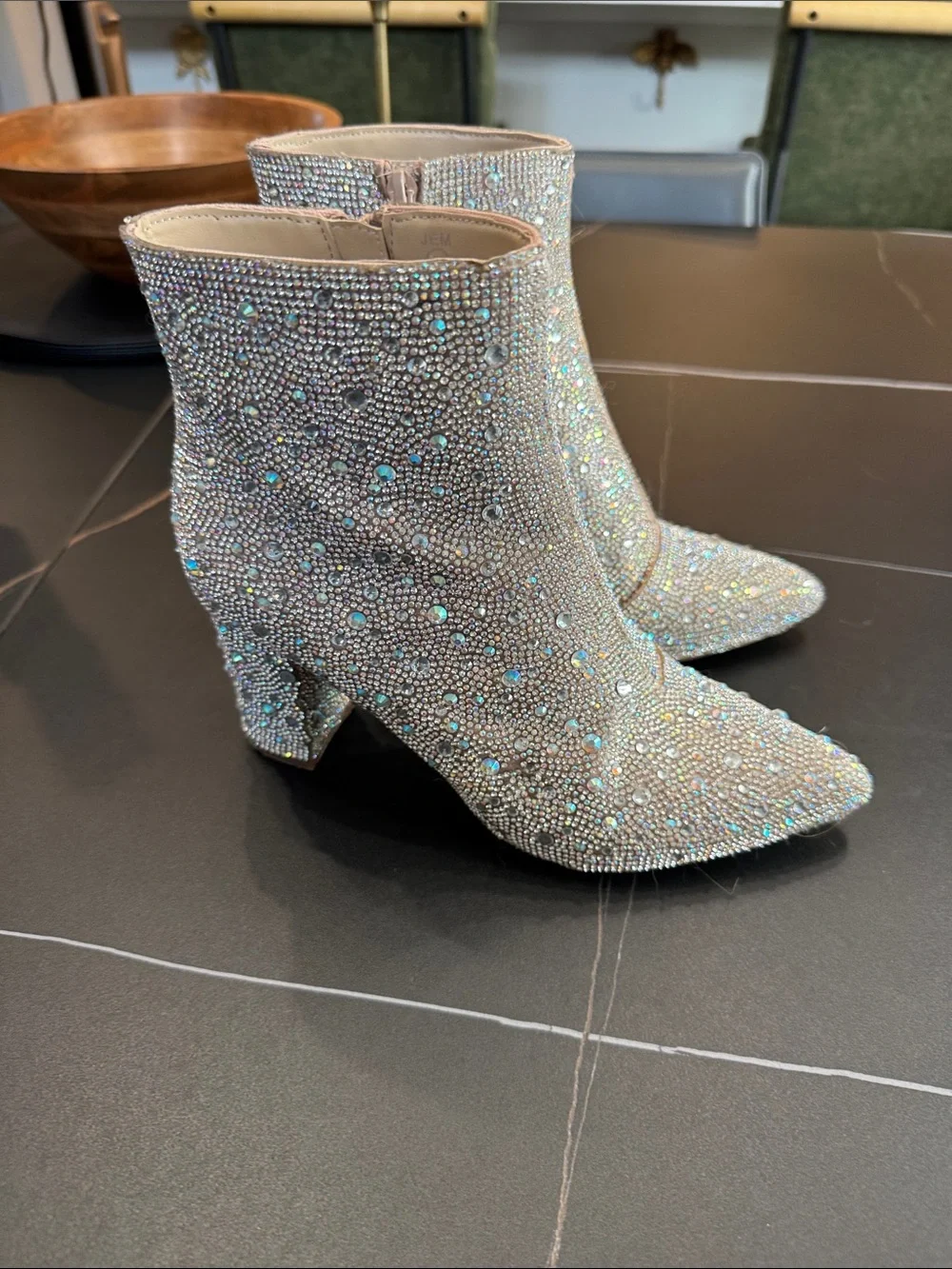 Sparkling Crystal Embellished Ankle Booties - Champagne